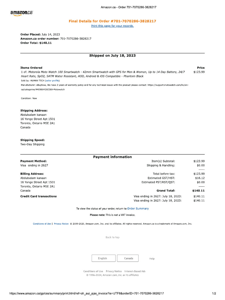 Smartwatch Invoice | PDF