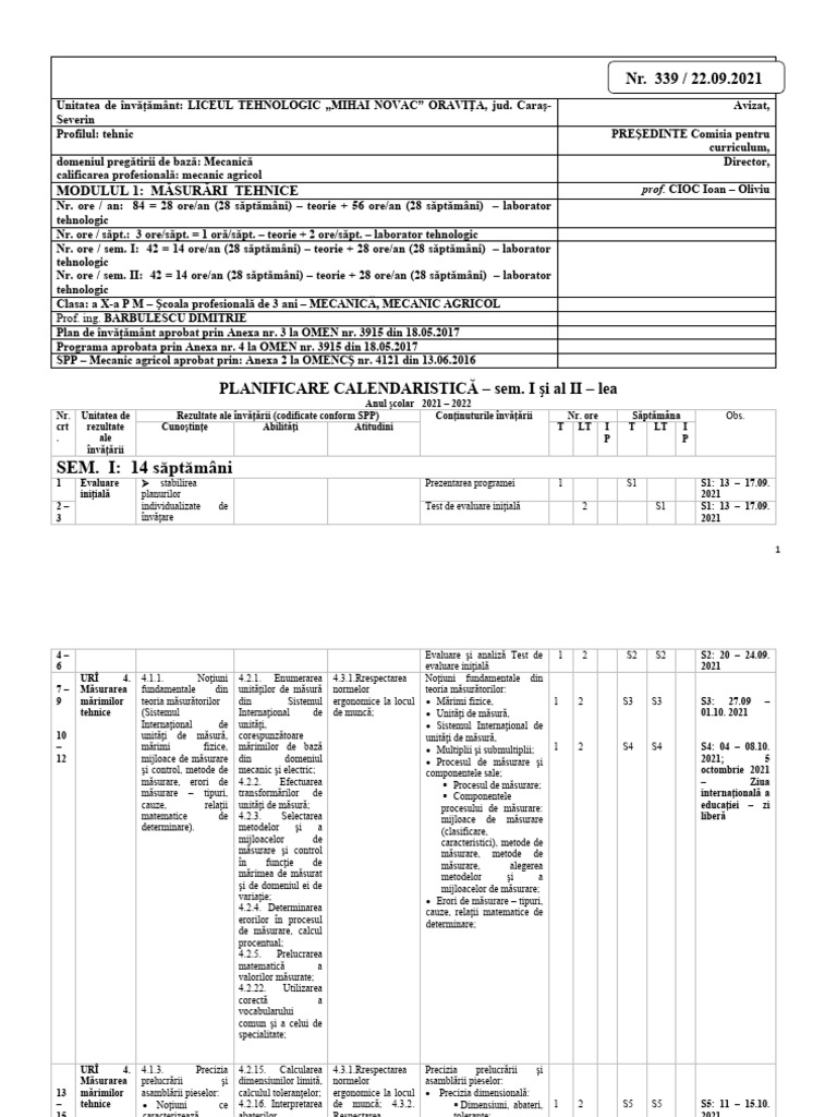 Masurari Tehnice Md. 1 cls.10 pm.20212022 | PDF