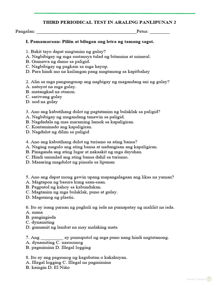 Third Periodical Test Ap 2 | PDF