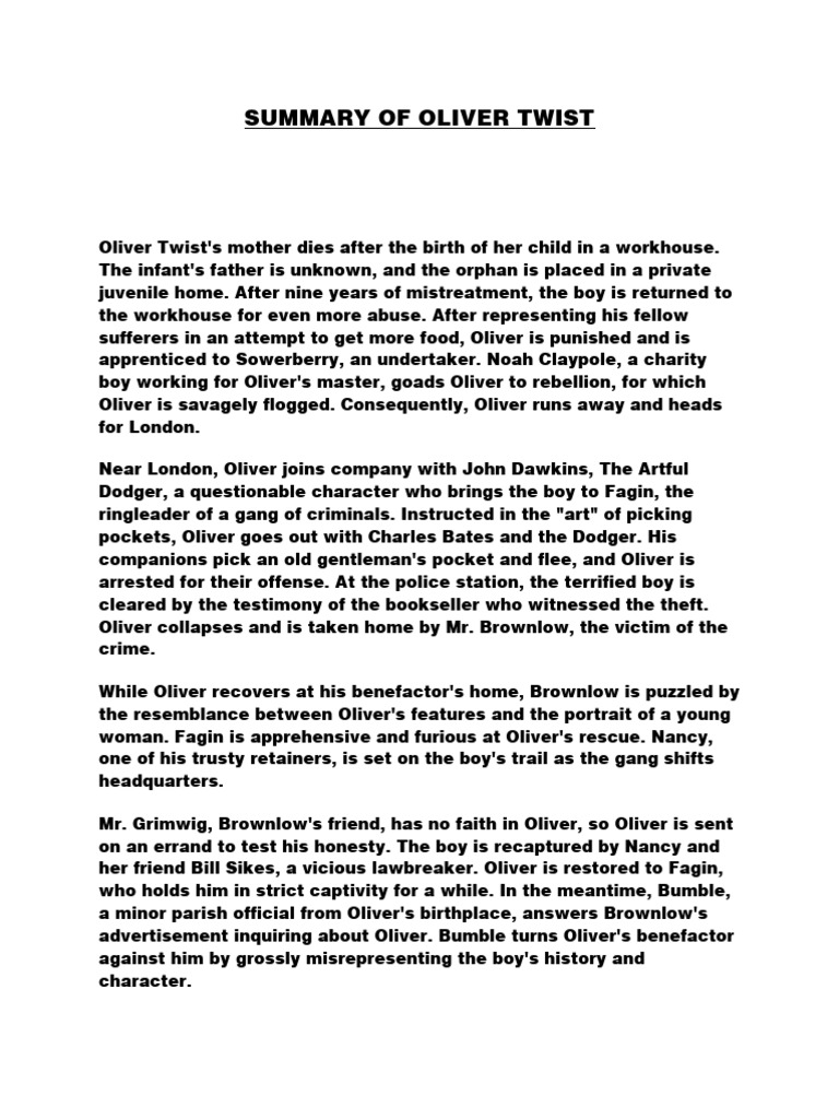 Oliver twist summary pdf oliver twist fagin