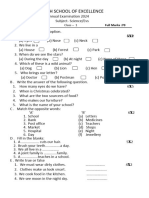Hidayah School of Excellence Class 1 EVS Question Paper PDF