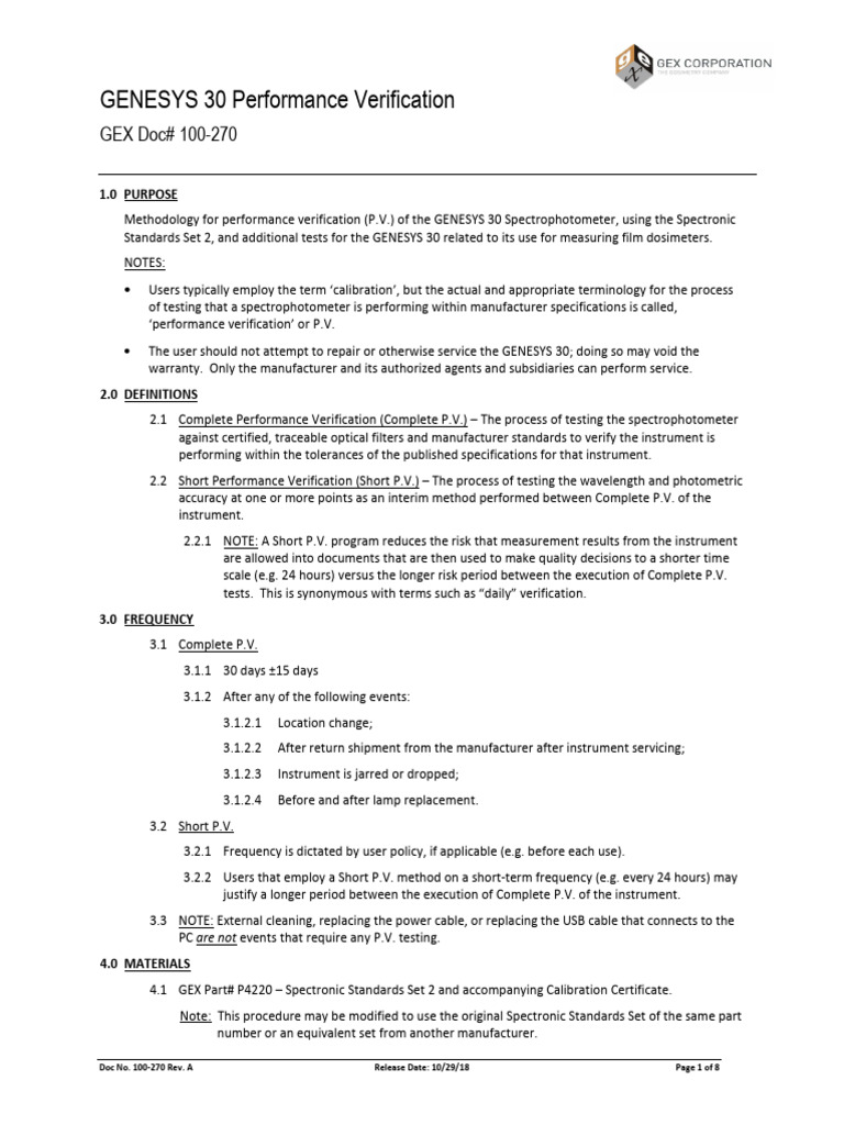 GENESYS 30 Performance Verification Guide | PDF | Calibration ...