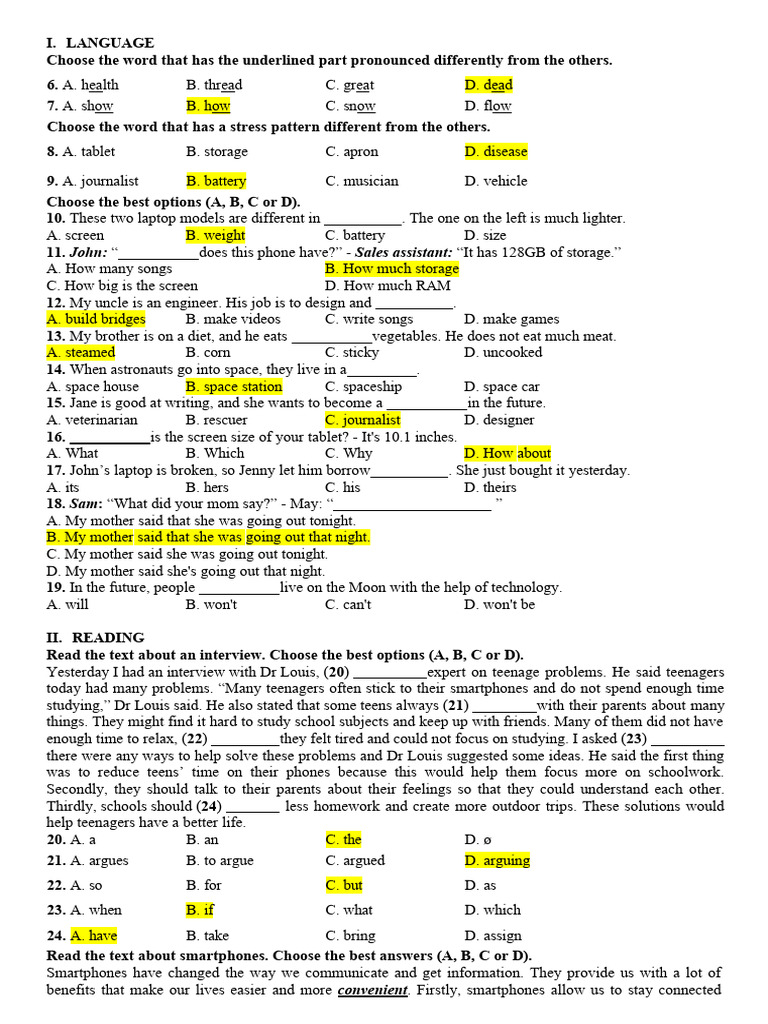 Language and Reading Practice Test | PDF | Smartphone | Computing