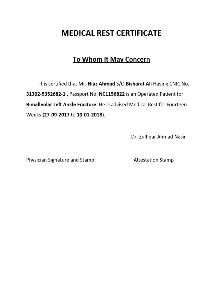 Medical Rest Certificate | PDF