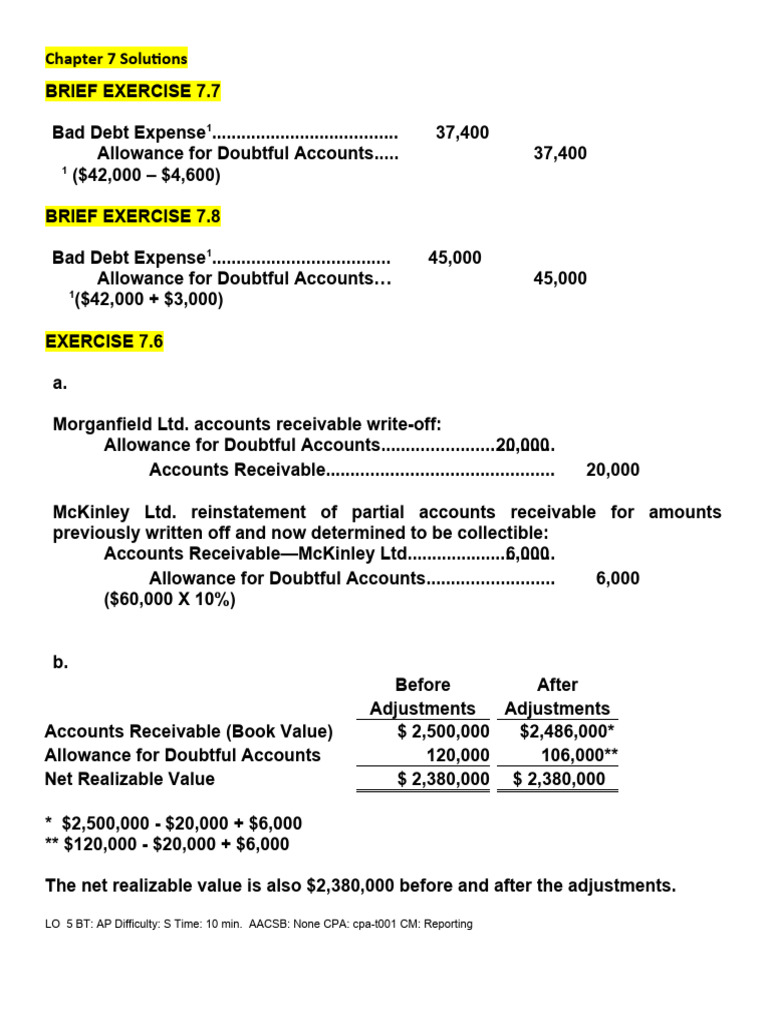 Chapter 7: Bad Debt and Bank Reconciliation Solutions | PDF | Bad Debt ...