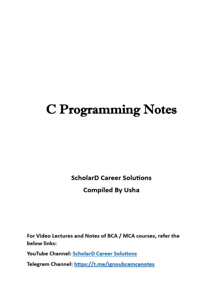Detailed C Programming Notes For BCA, MCA | PDF | C (Programming ...