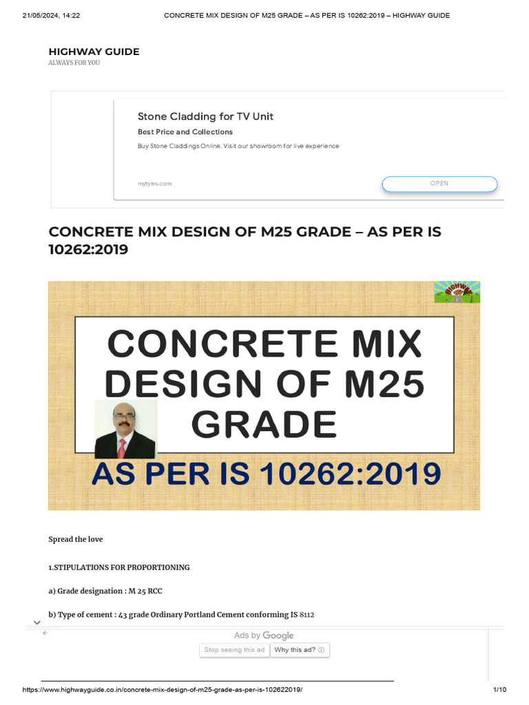 CONCRETE MIX DESIGN OF M25 GRADE AS PER IS 10262_2019 HIGHWAY GUIDE