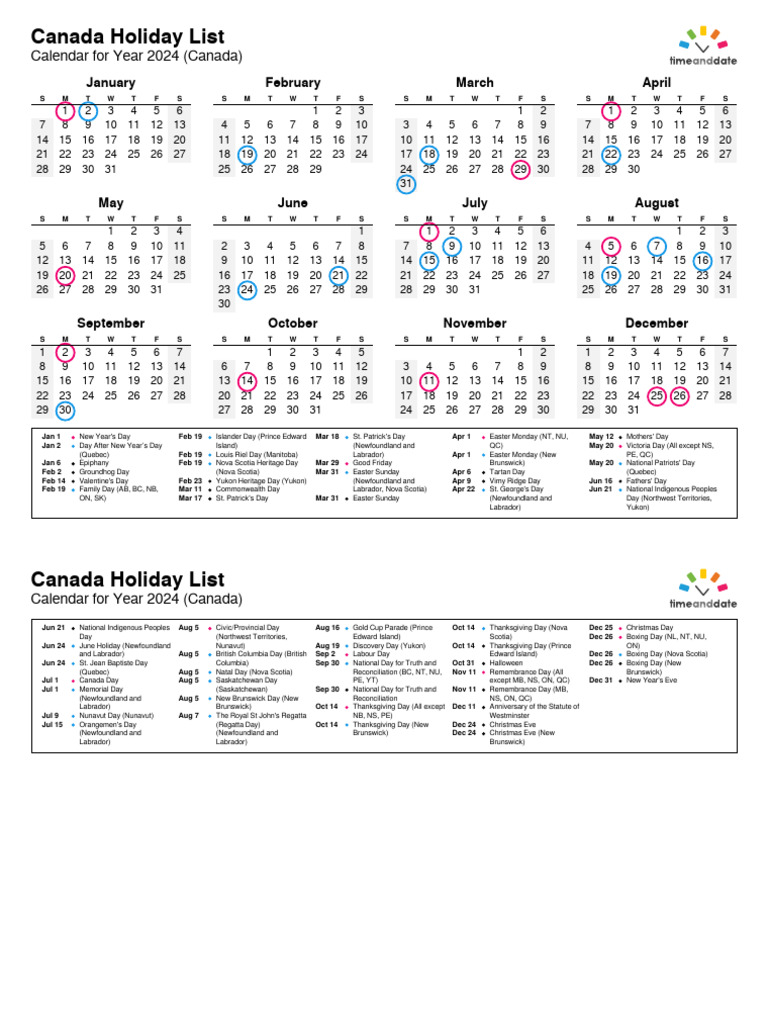 Canada Holidays 2024 PDF