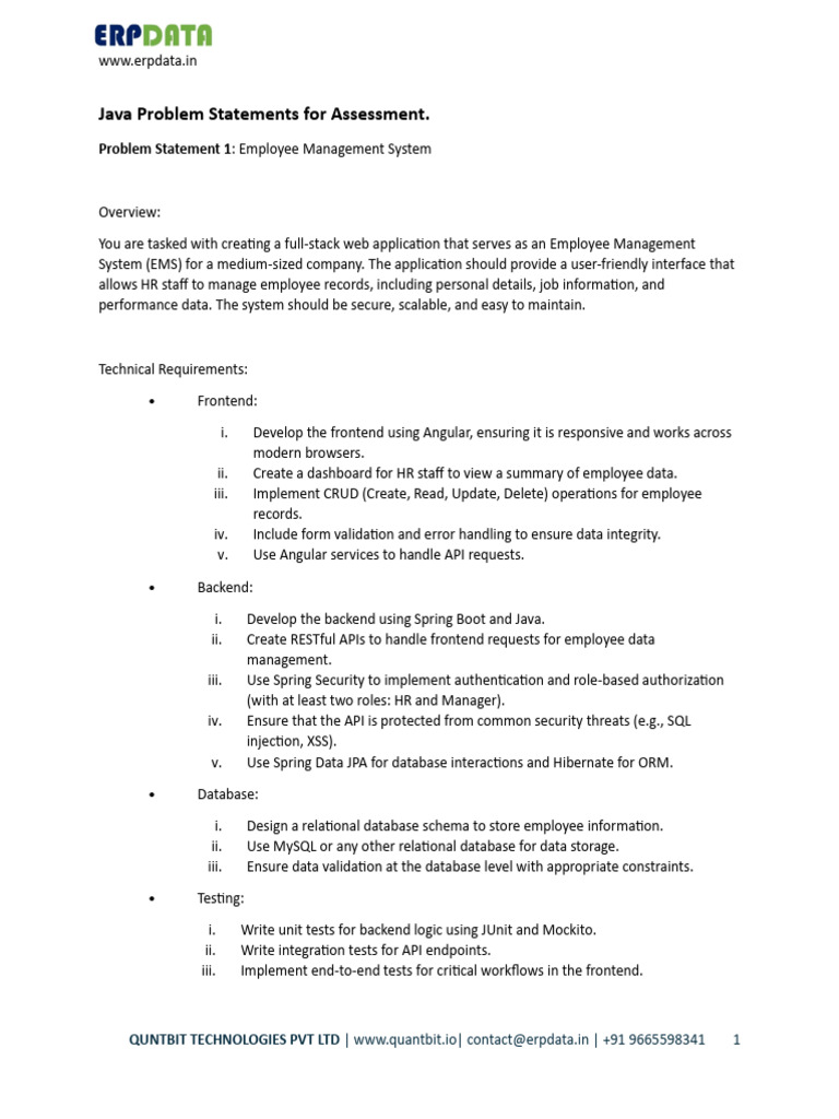 Java Problem Statements For Assessment | PDF | Databases | User (Computing)