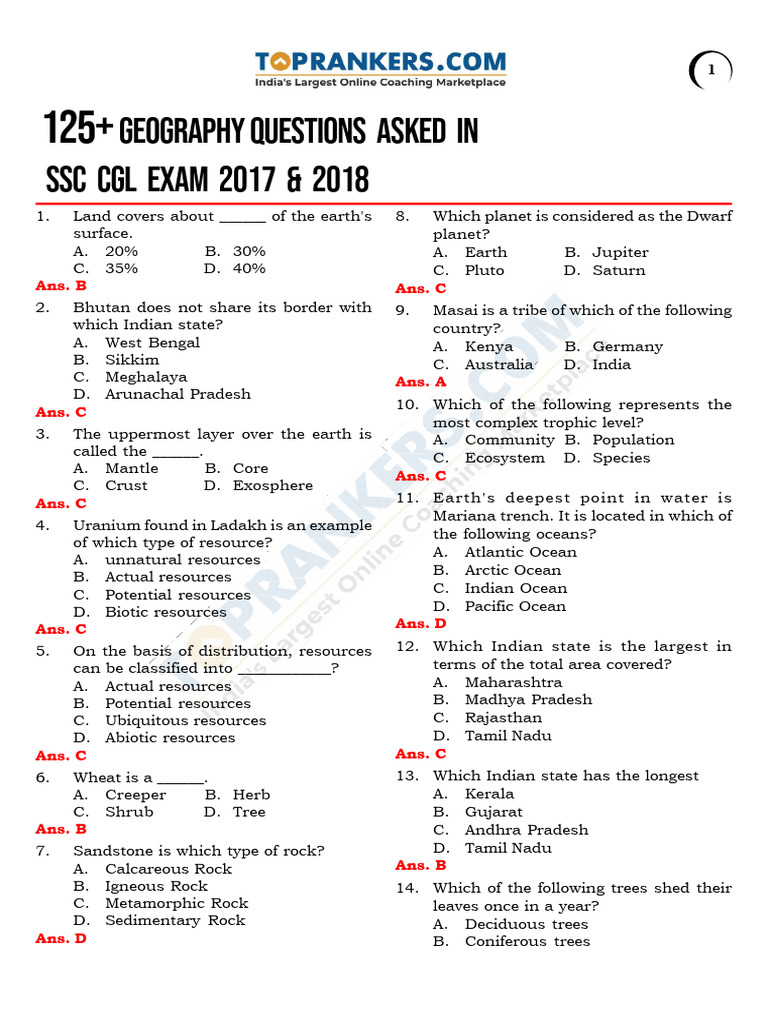 SSC CGL Geography PYQ Compilation | PDF | Himalayas | Rain
