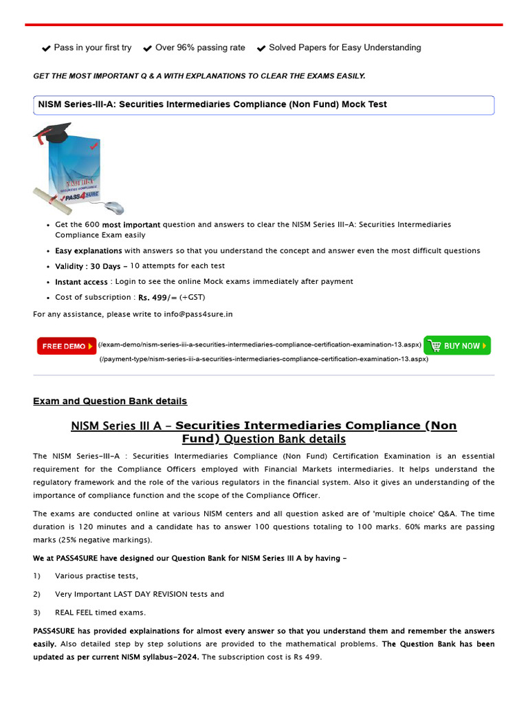 NISM Series III-A Exam Prep Q&A Guide | PDF | Regulatory Compliance ...