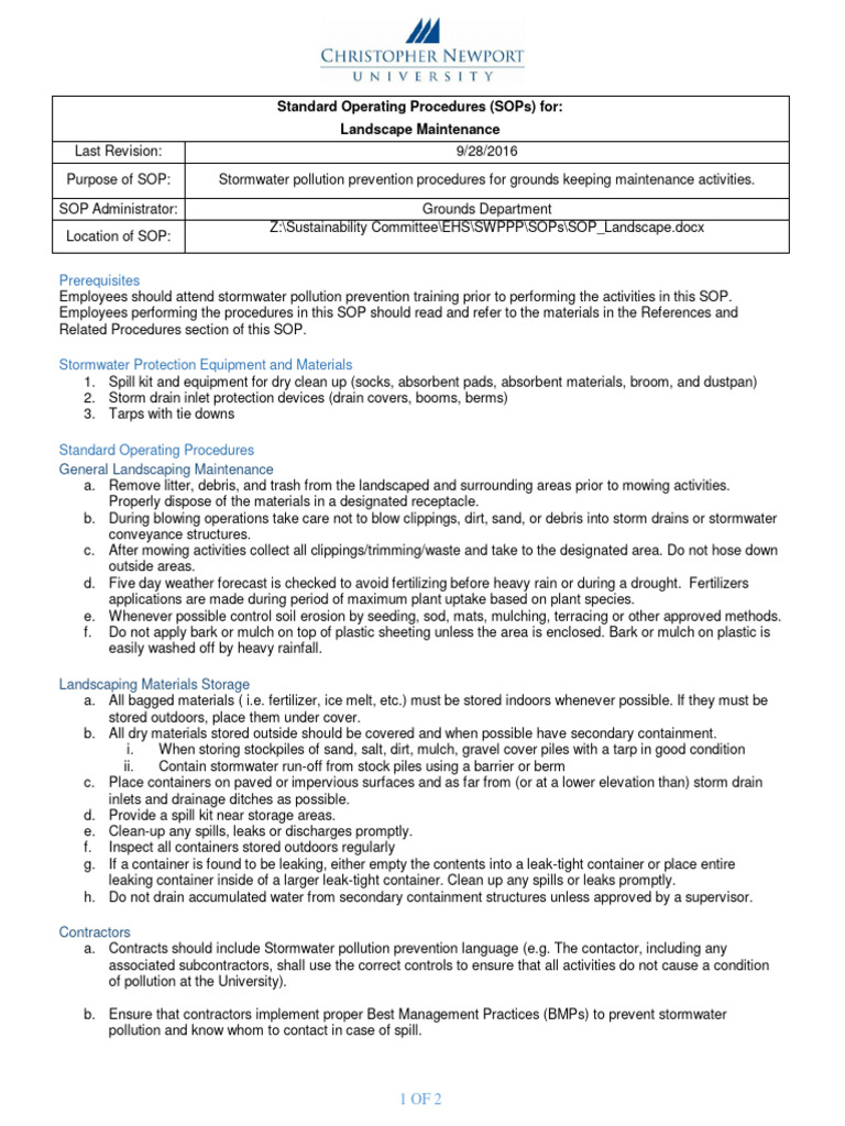 Stormwater Pollution Prevention SOPs | PDF | Storm Drain | Stormwater
