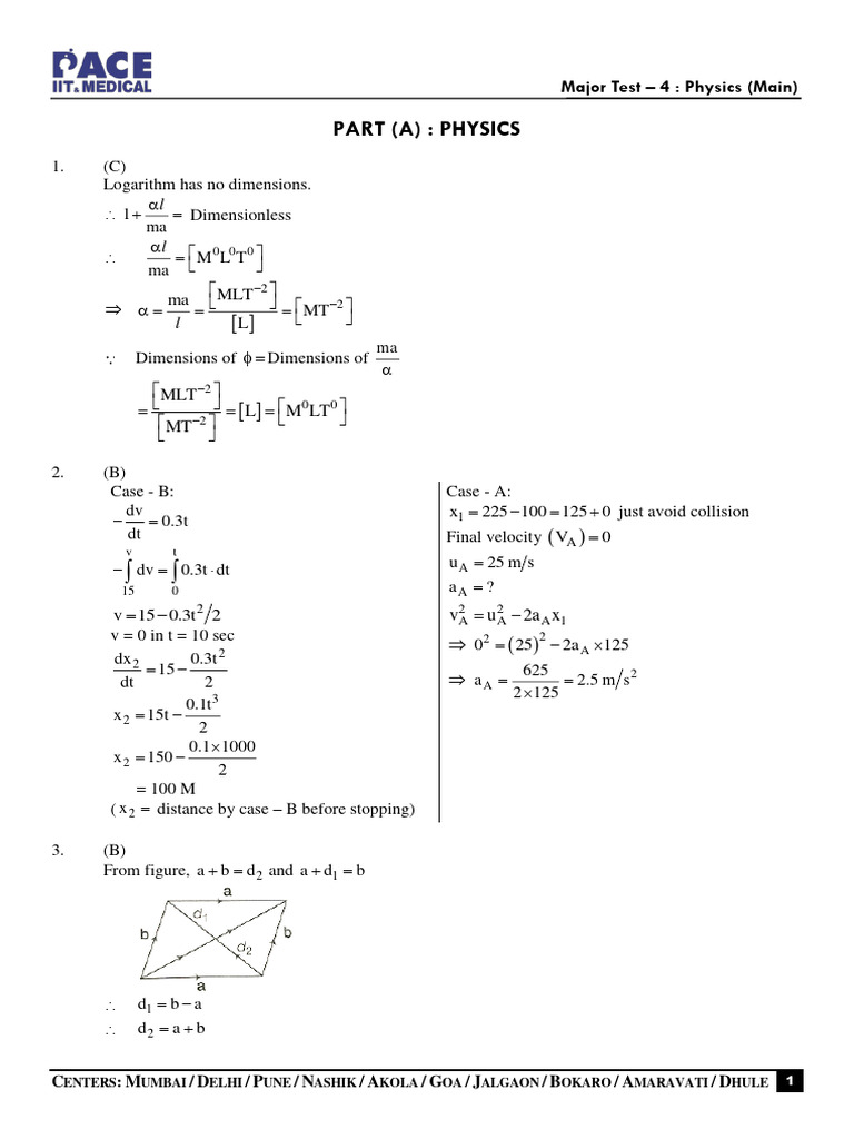 Major Physics Test 4 Solutions | PDF | Pendulum | Chemical Bond