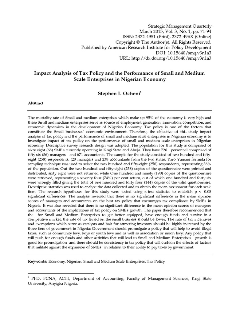 Impact Analysis of Tax Policy and The Pe | PDF | Small And Medium Sized ...