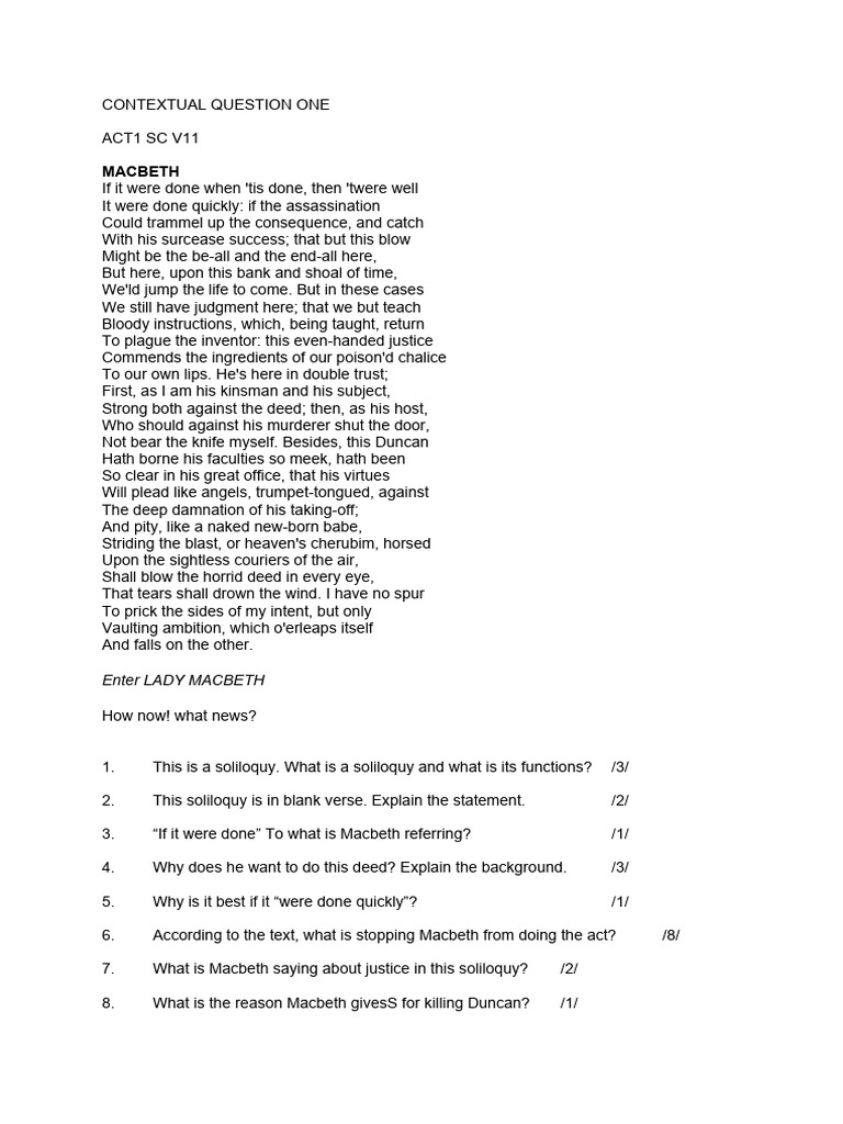 Macbeth Soliloquy Analysis and Questions | PDF | Macbeth