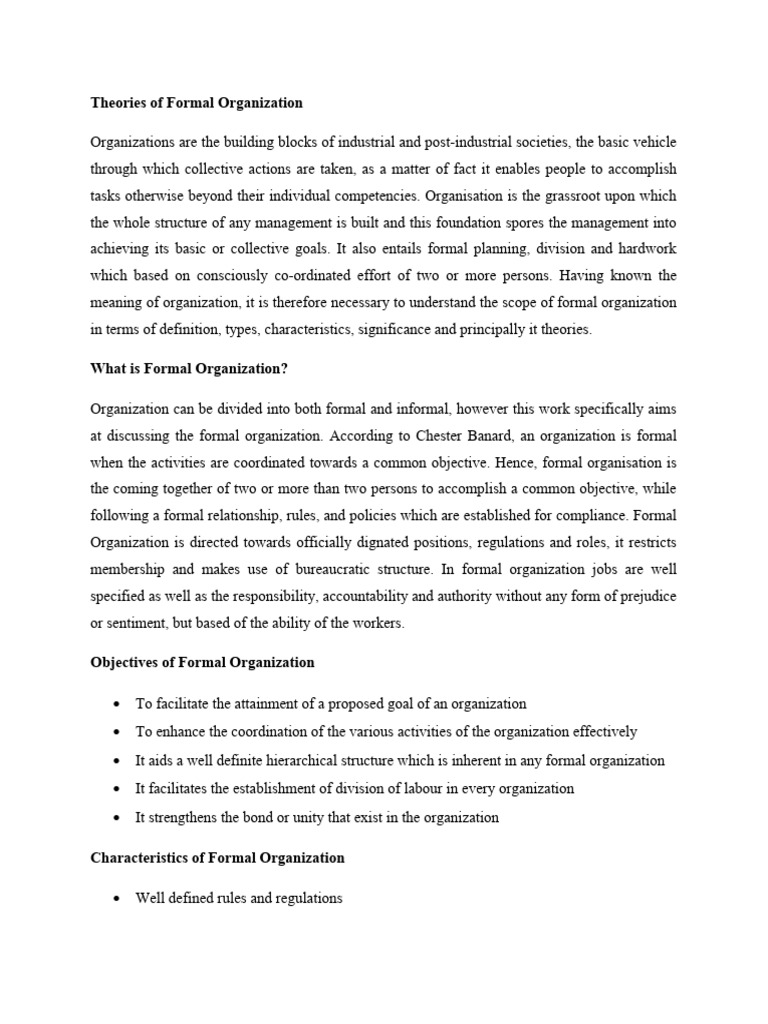 Understanding Formal Organization Theories | PDF | Goal | Theory