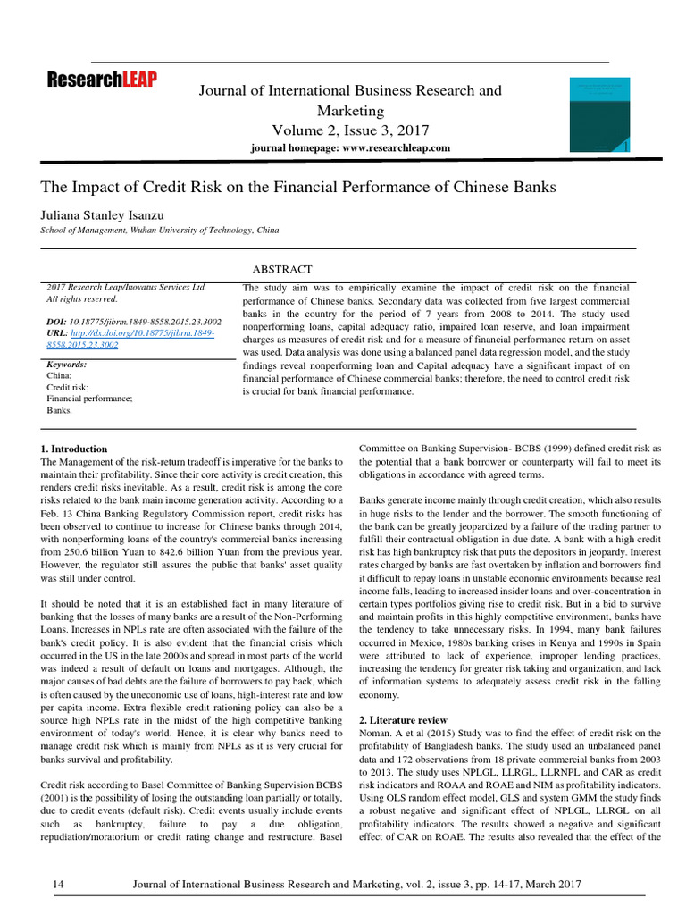Credit Risk's Impact on Chinese Banks | PDF | Banks | Finance & Money ...