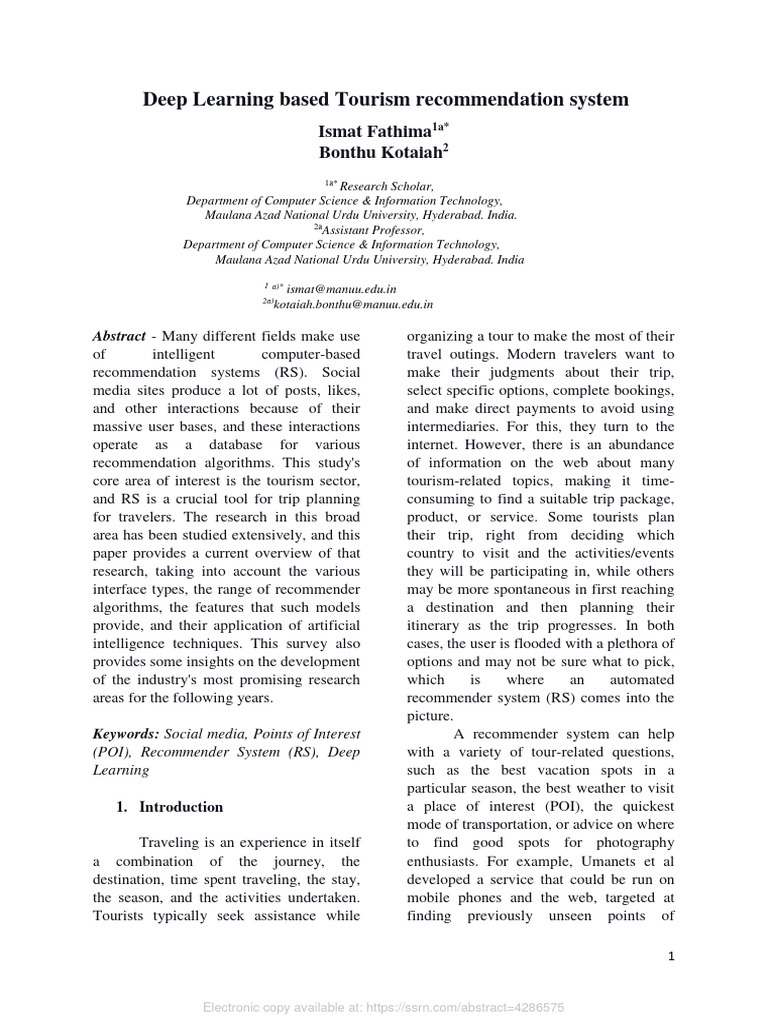 Deep Learning for Tourism Recommendations | PDF | Deep Learning ...