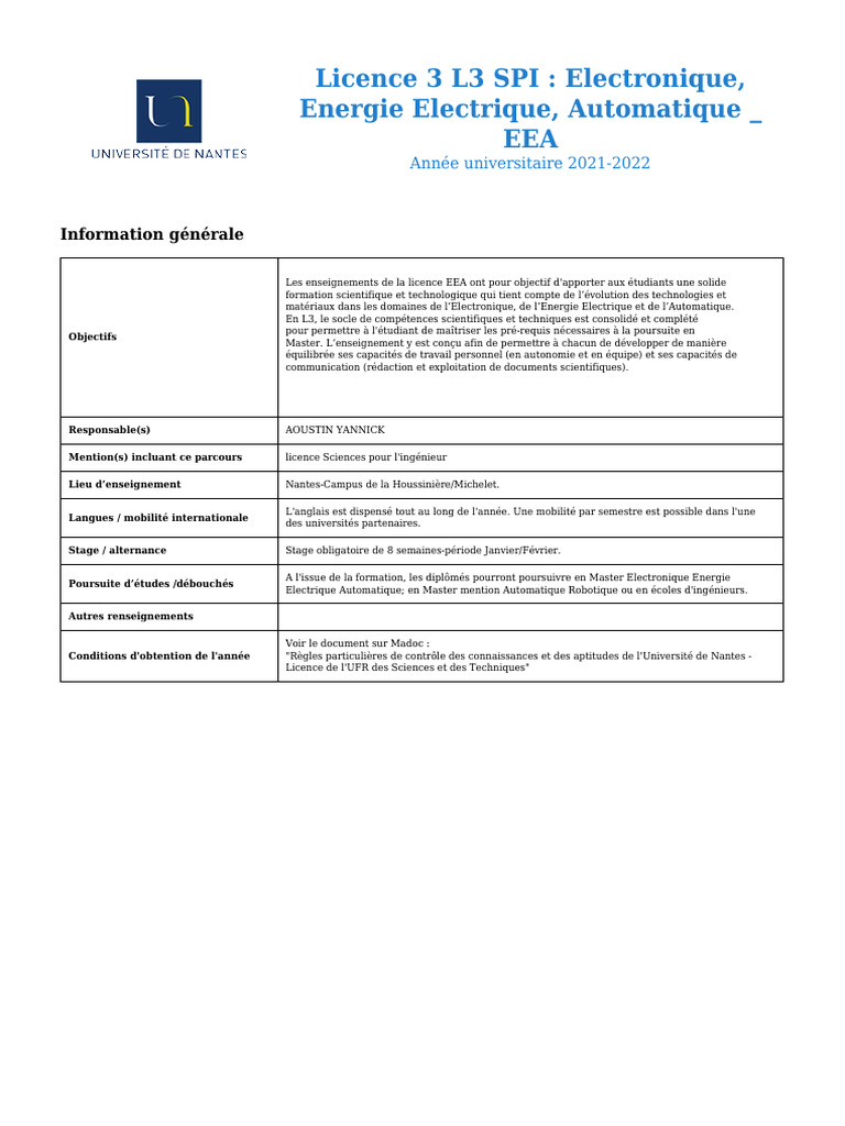 Licence 3 EEA : Electronique et Automatique | PDF | VHDL | Électronique