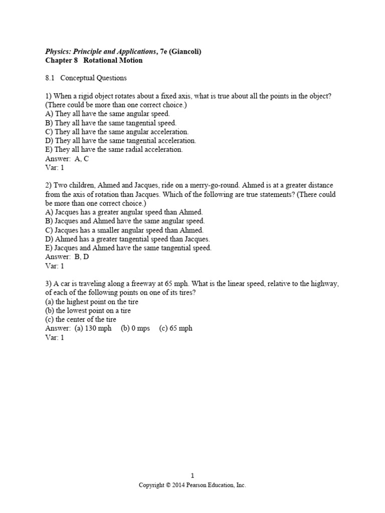 Ch8 Rotational Motion Pdf Torque Angular Momentum