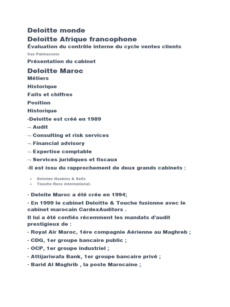 Évaluation du contrôle interne chez Deloitte | PDF | Contrôle interne ...