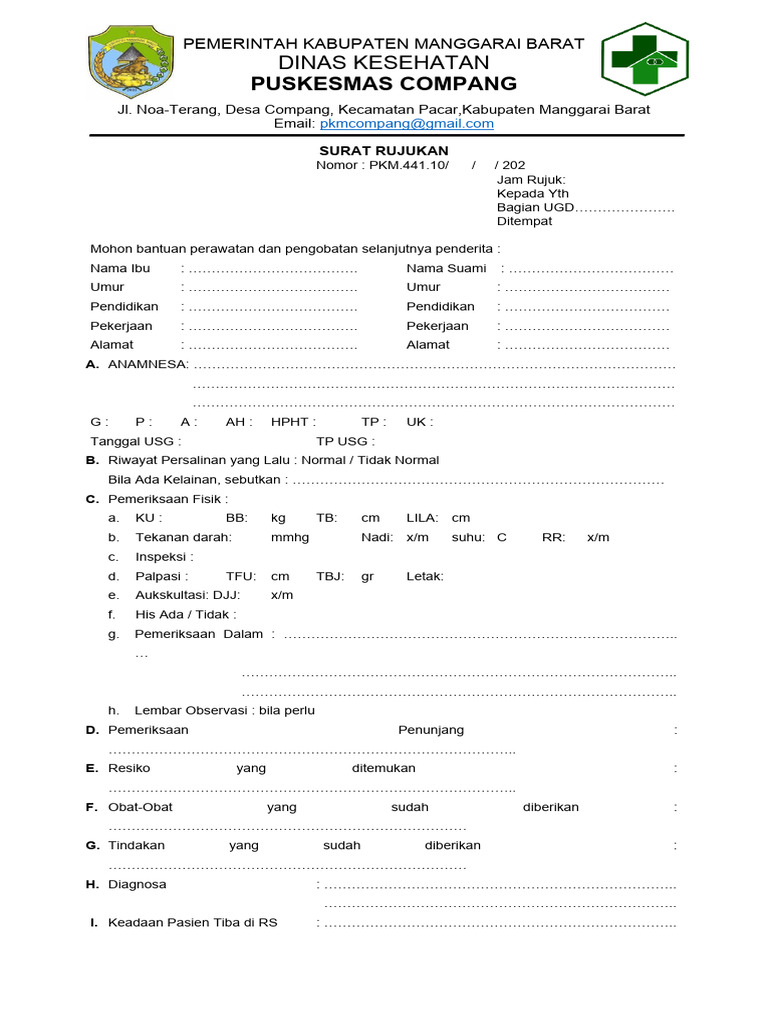 Surat Rujukan Medis Puskesmas Compang | PDF