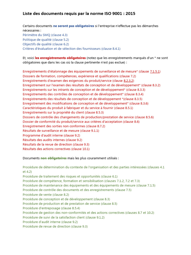 Documents requis ISO 9001:2015 | PDF | Audit | Business