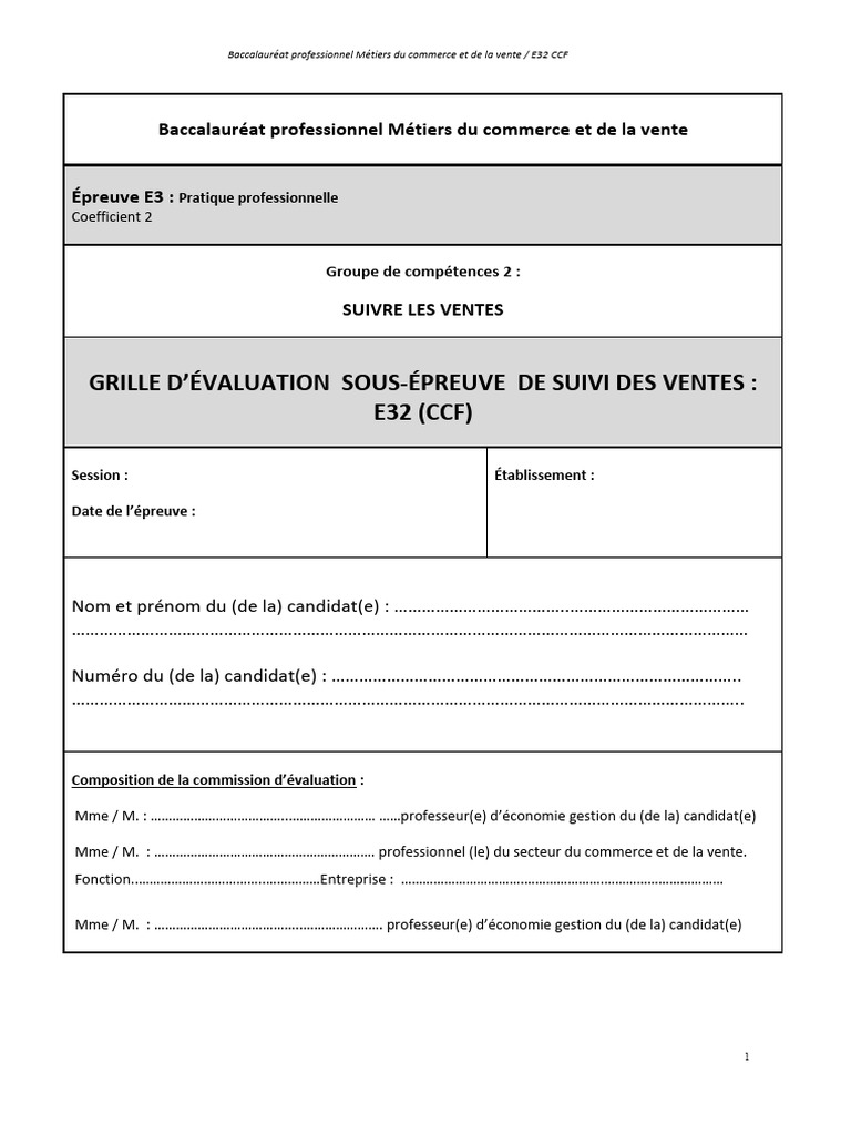 Évaluation E32 CCF Bac Pro Commerce | PDF | la communication