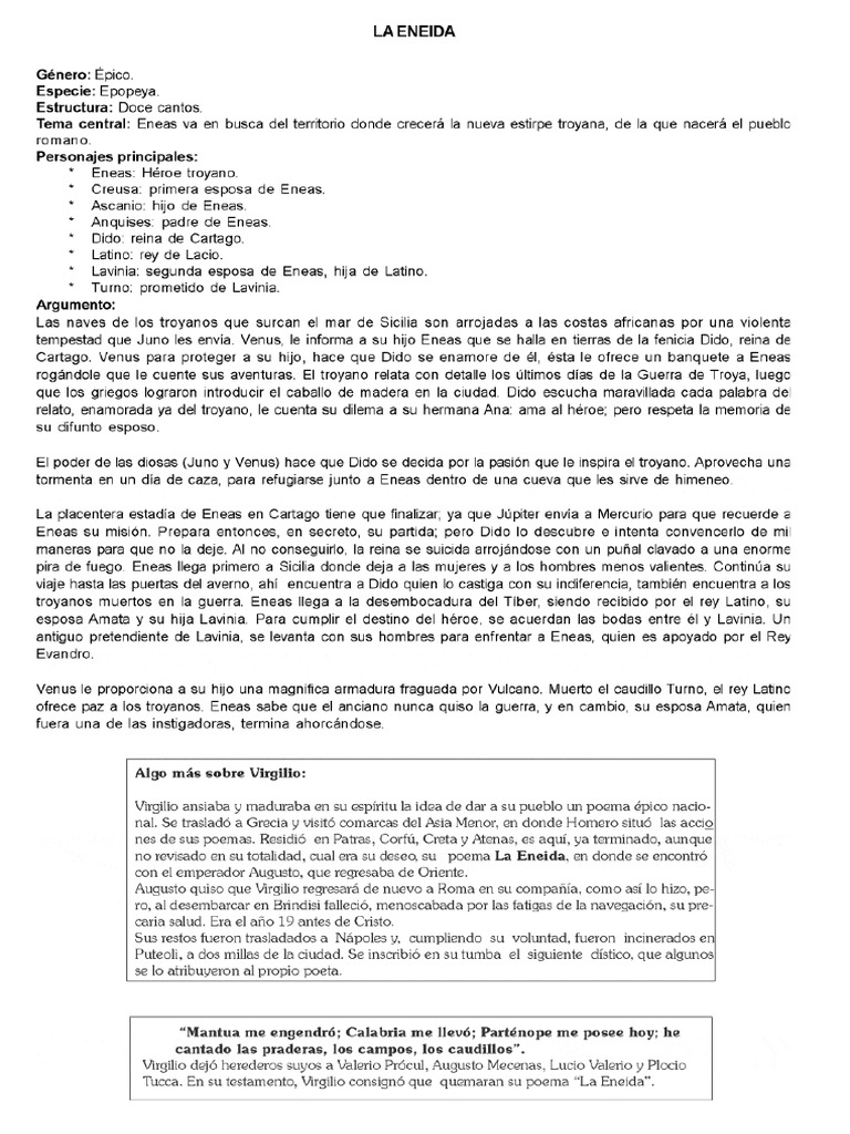 Temas y personajes de La Eneida | PDF | Eneas | Eneida