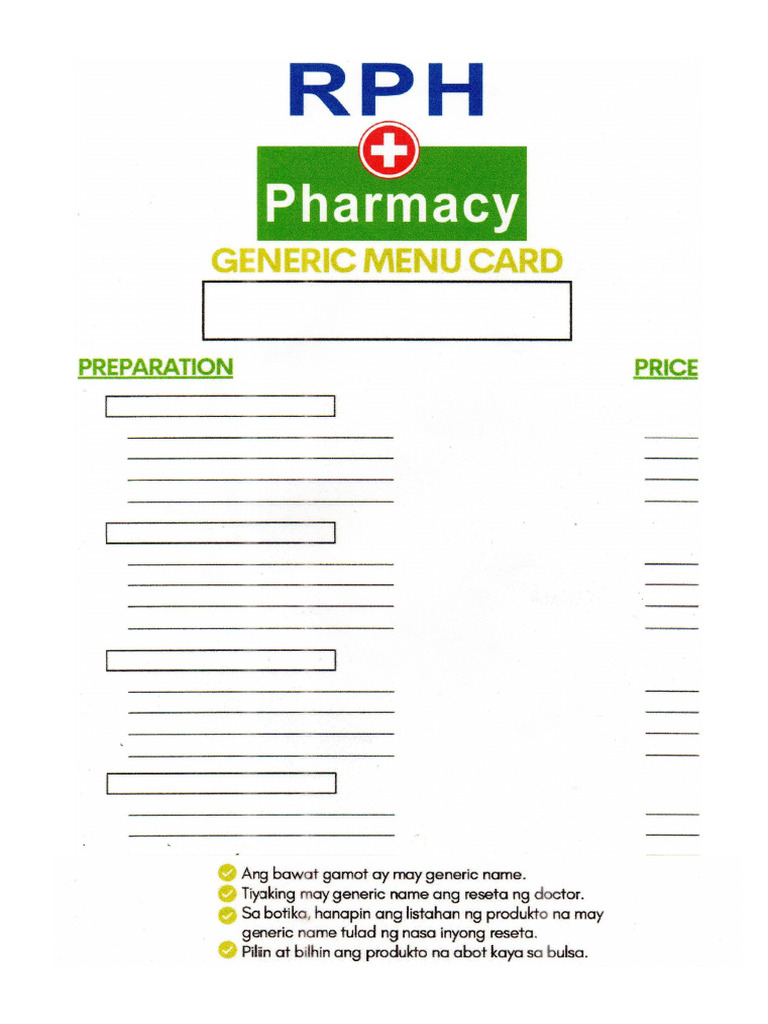Generics Menu Card | PDF