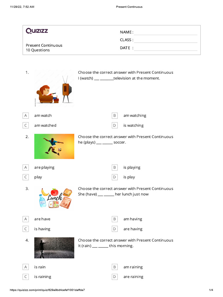 Grade 5 Unit 4 Present Continuous PDF