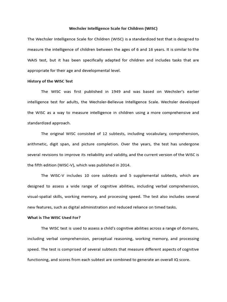 Overview of the WISC Test | PDF | Wechsler Adult Intelligence Scale ...