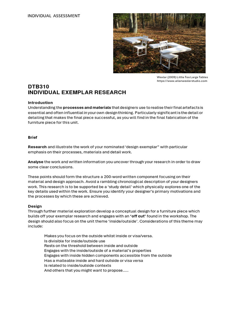 DTB310 Assessment 1 Individual Assessment Exemplar Design Research ...