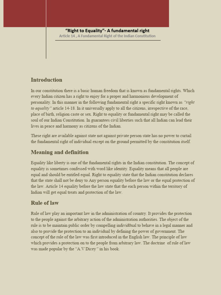 Right to Equality in Indian Constitution | PDF | Social Ethics ...