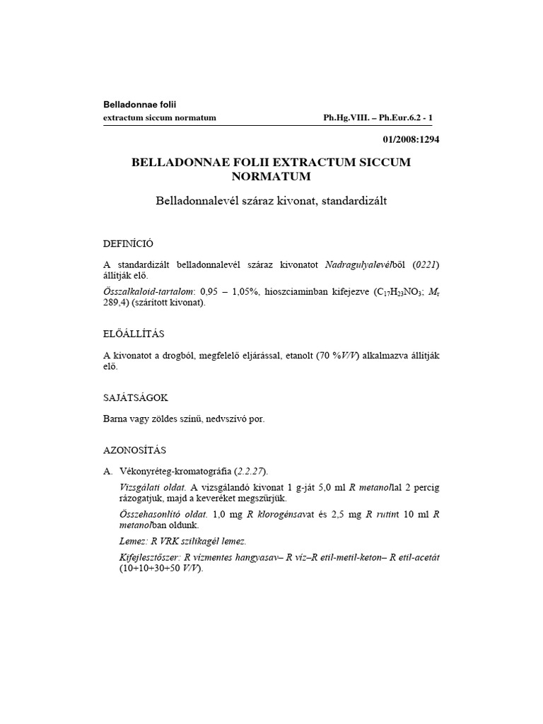 Belladonnae Folii Extractum Siccum Normatum | PDF