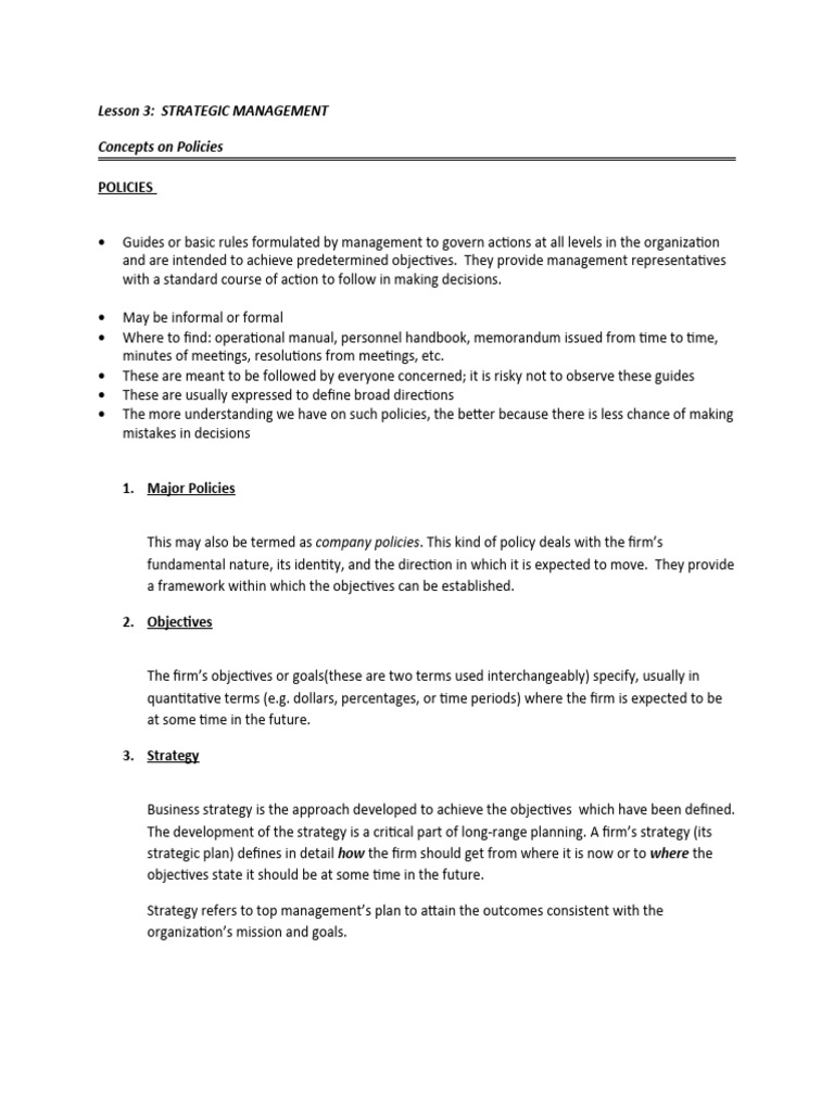Strategic Management: Understanding Policies | PDF | Policy | Strategic ...
