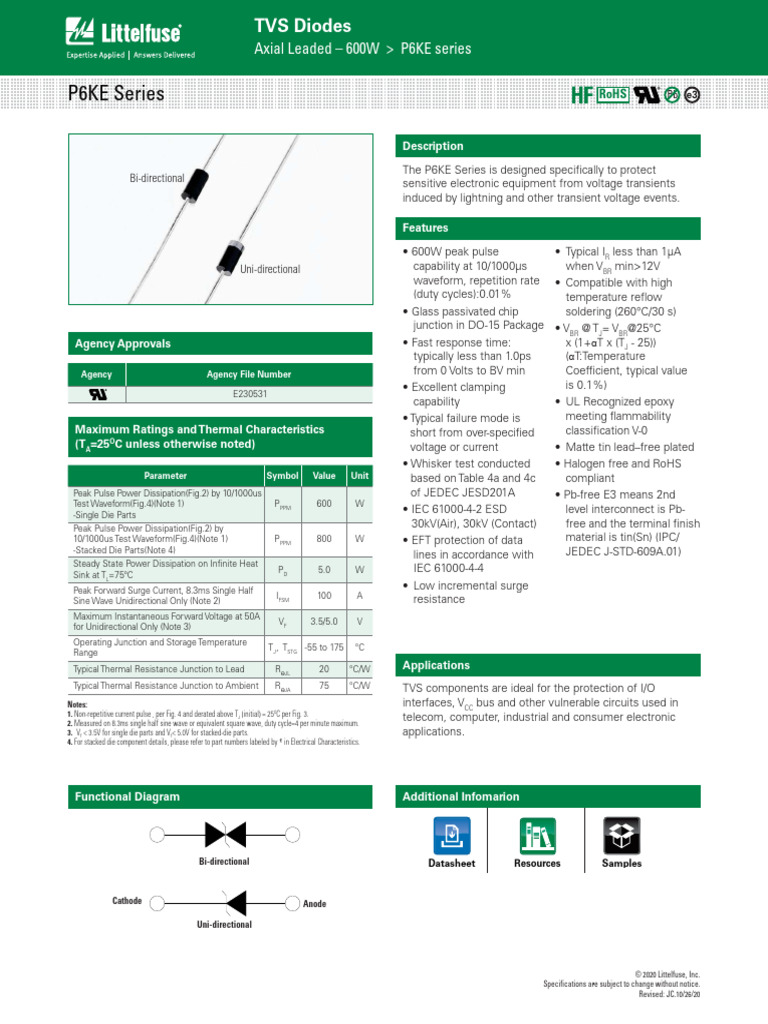 P6KE Series TVS Diodes Overview | PDF | Electrical Components ...