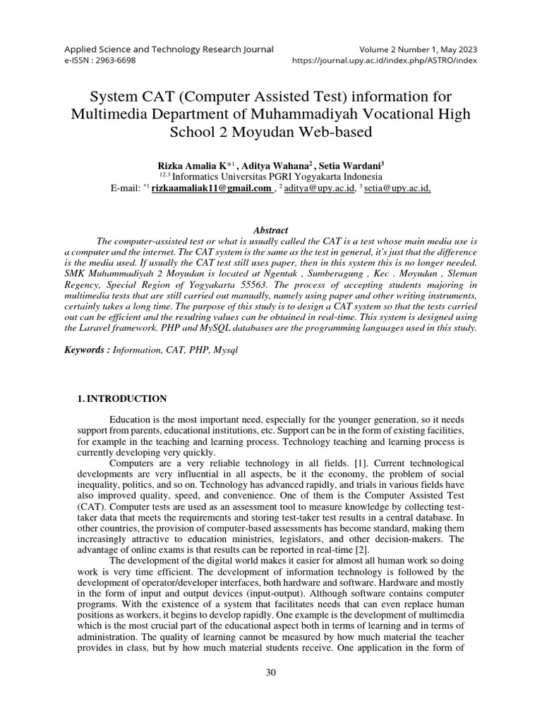 (30-36) System CAT (Computer Assisted Test) Information For Multimedia ...