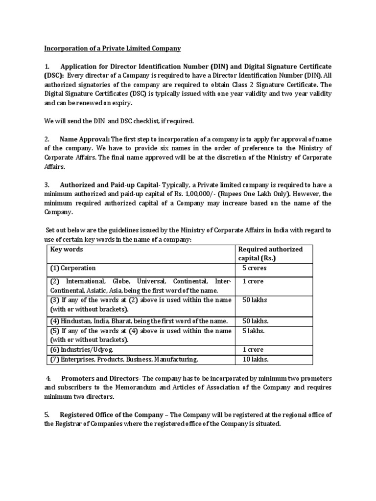 Incorporation Checklist | PDF | Articles Of Association | Government ...