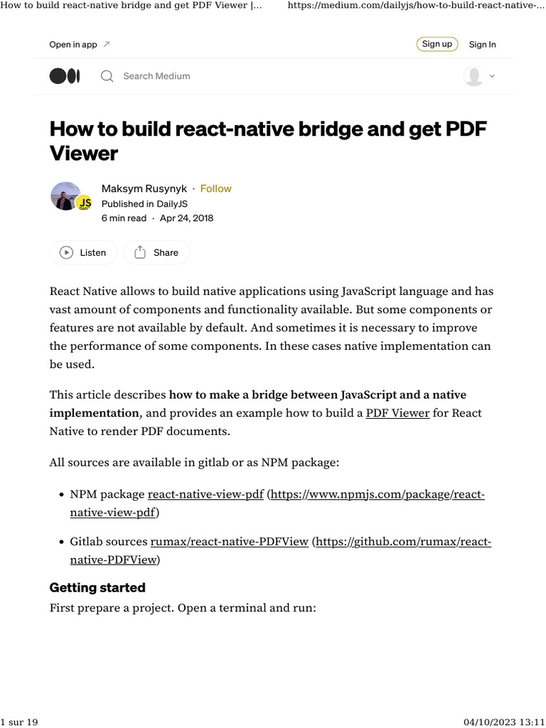 How To Build React-Native Bridge and Get PDF Viewer by Maksym Rusynyk ...