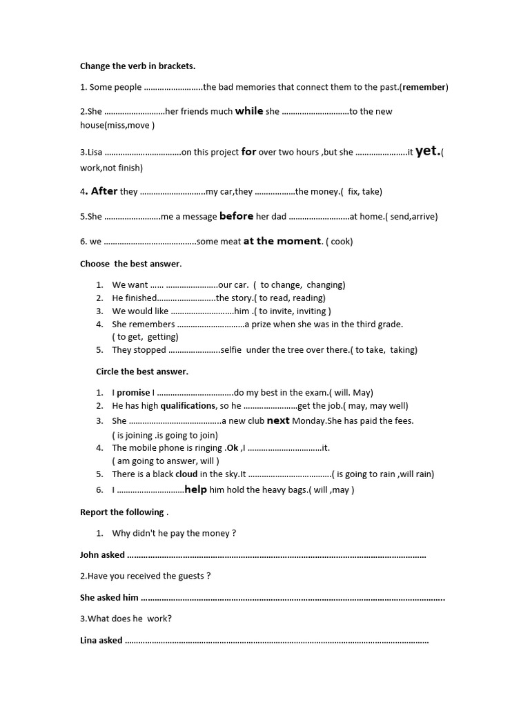 Verb Change and Sentence Completion Exercises | PDF