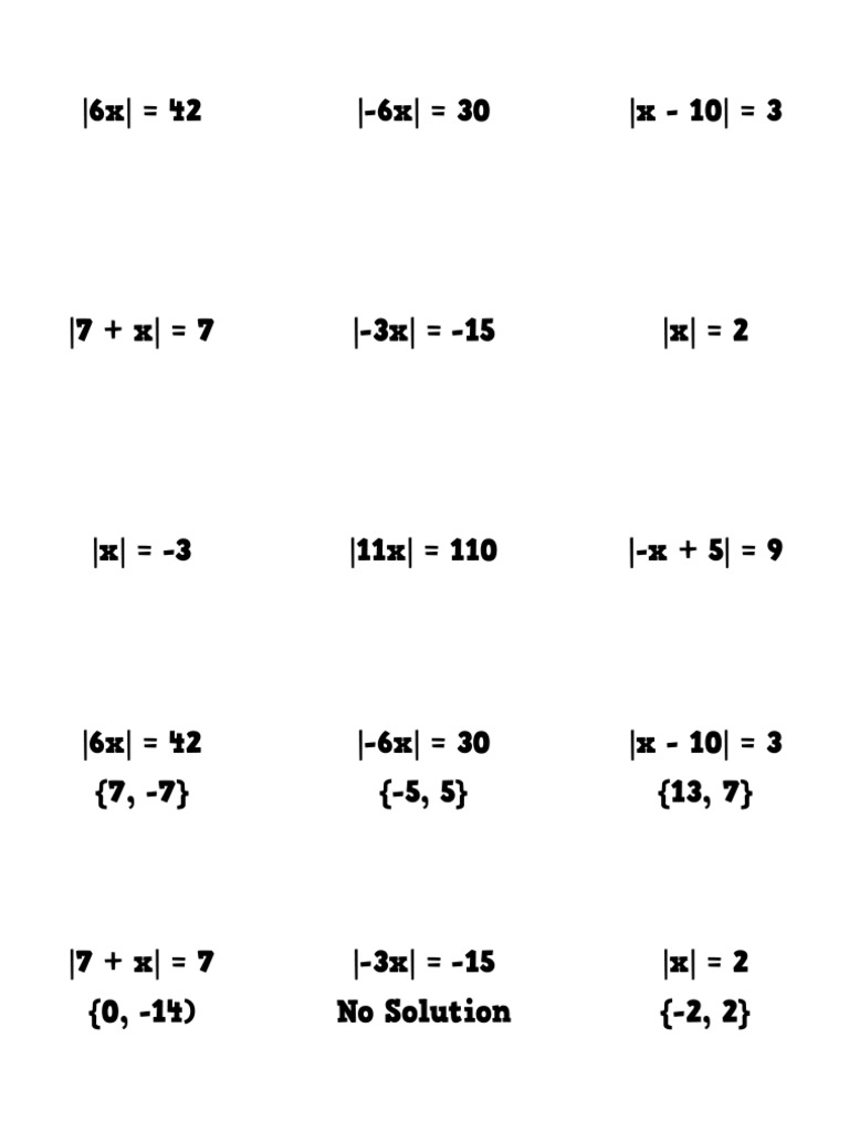 Leveled Practice Cards For Absolute Value Equations | PDF