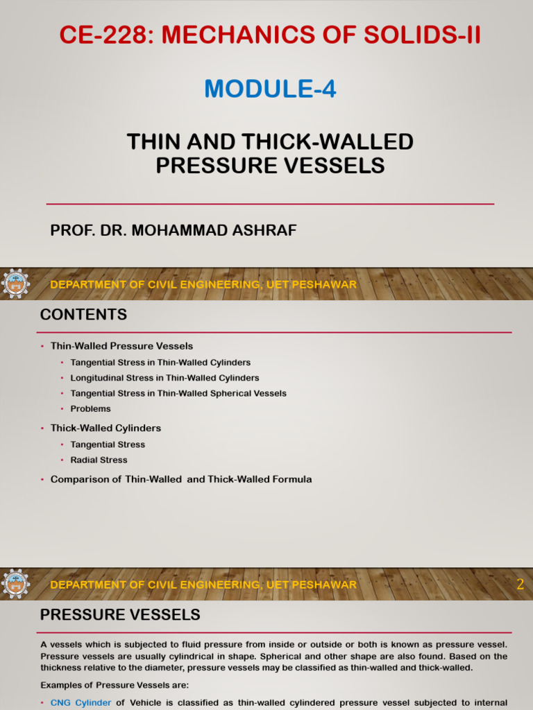 Module-04, Thin and Thick Walled Pressure Vessels | PDF | Stress ...