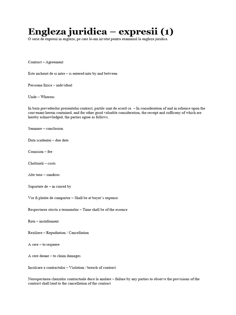 Legal English Expressions for Exams | PDF | Breach Of Contract ...