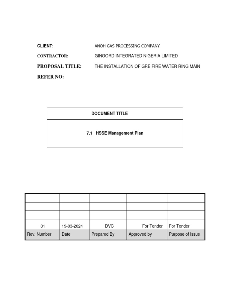HSSE Management Plan for GRE Fire Water Ring Main | PDF | Occupational ...