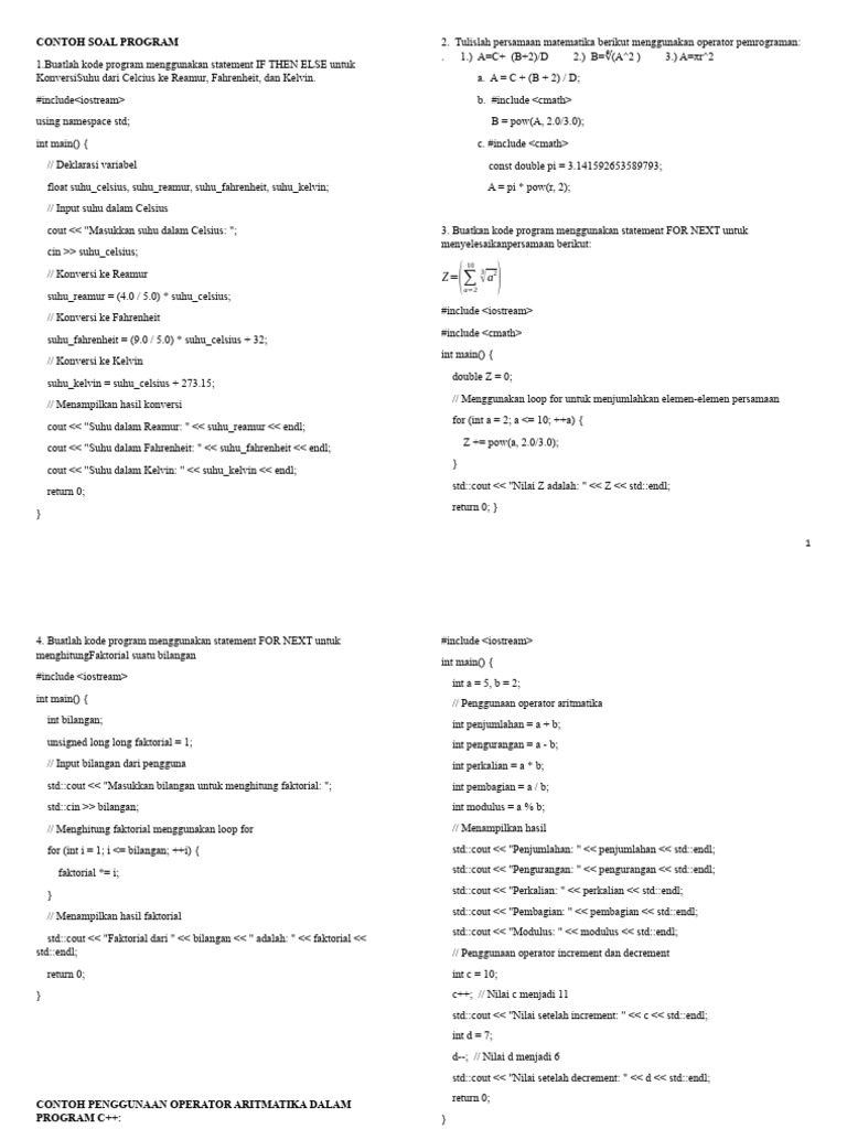 Contoh Kode Program C++ Dasar | PDF