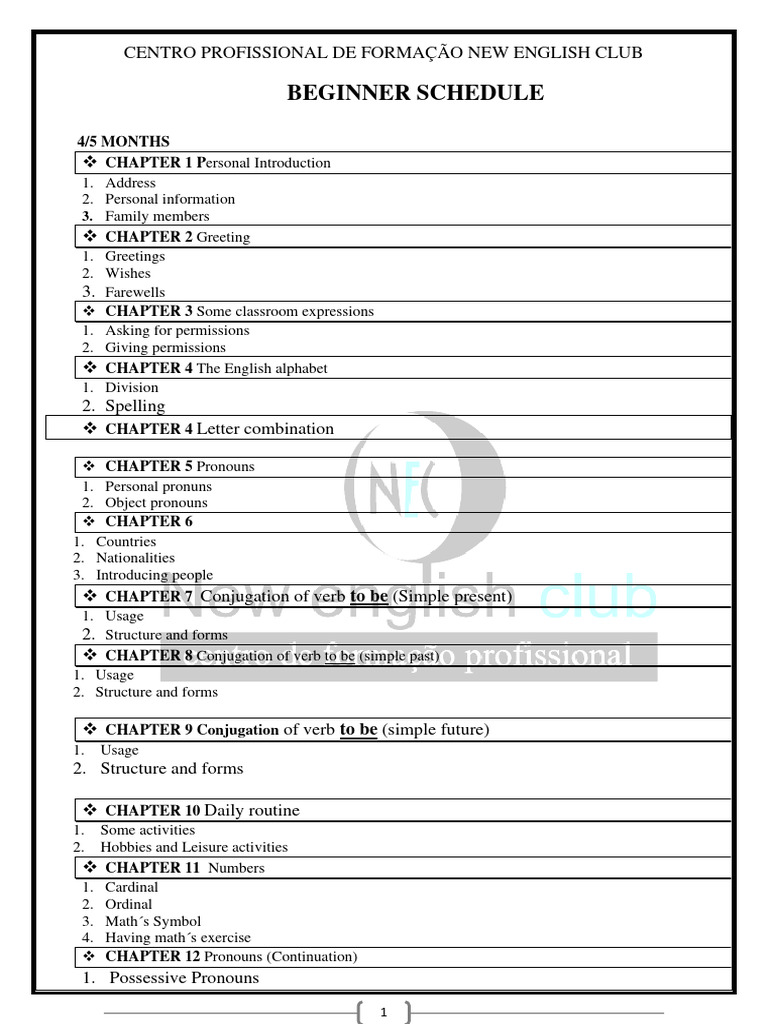 Beginner Schedule Pdf English Language Verb