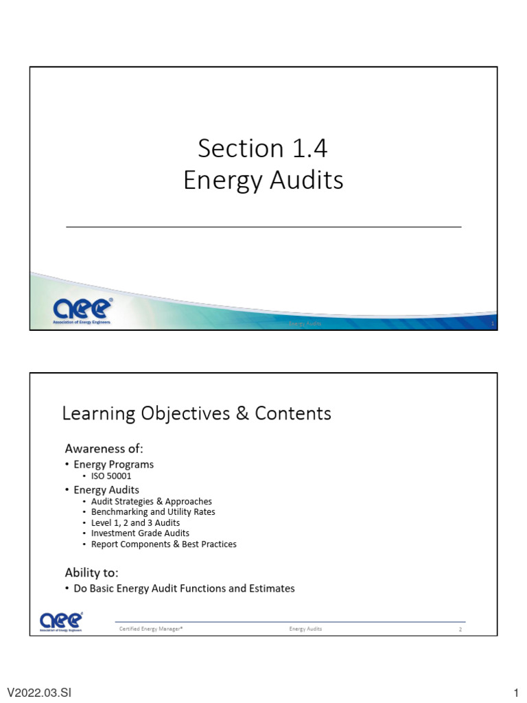 1-4 Energy Audits - v2022.03.SI | PDF | Audit | Energy Management