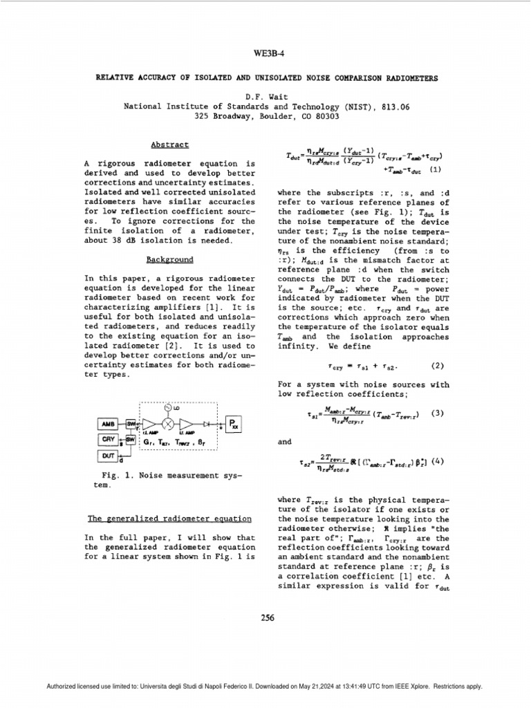 Noise Comparison Radiometers Accuracy | PDF | Equations | Applied ...
