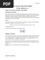 Lecture Notes On Function Mapping and Limits by Dr. Ajijola